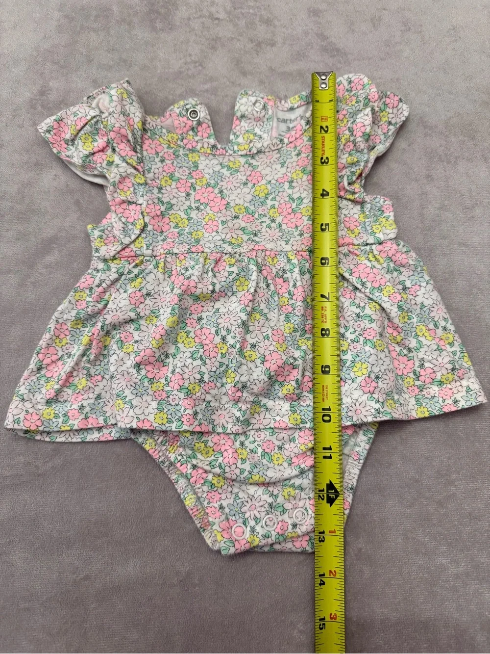 Carter’s Baby Girl Floral Dress Bodysuit 3 Months Pink Yellow Flutter Sleeve One